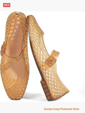 Clear PVC Jelly Ballet Flats Buckle Strap Breathable Hollow Design